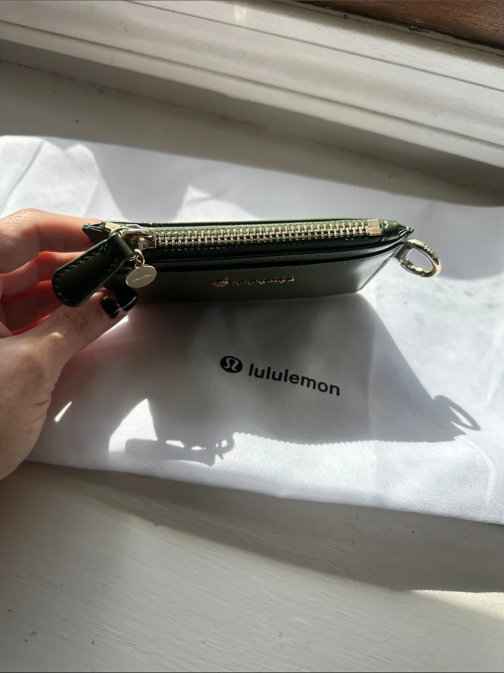 lululemon athletica Olive Zip Card Wallet with Gold Hardware
